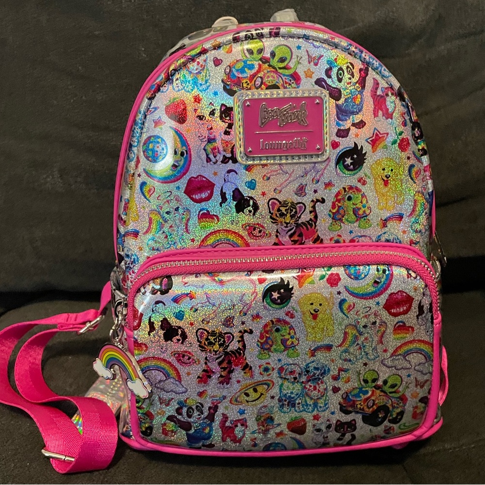 Loungefly x Lisa Frank all over print holographic mini backpack